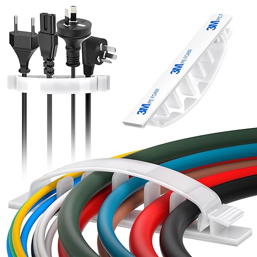 XHF 30pcs Adhesive Cable Wire Clips white, Outdoor Cable Management Wire Organizer Cord Holder for Under Desk, Car, Wall, TV PC Ethernet Cable