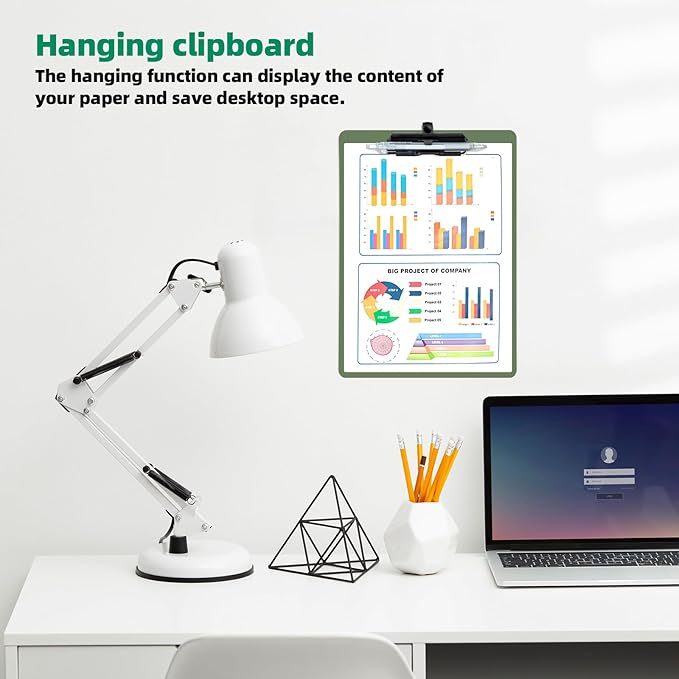 Clipboard with Pen Holder, 2 Pack Plastic Clipboard with Low Profile Metal Clip, Hanging Clip Boards Holds 8.5x11 Inch Papers, Standard A4 Letter Size Clip Boards for Offices & School, Green