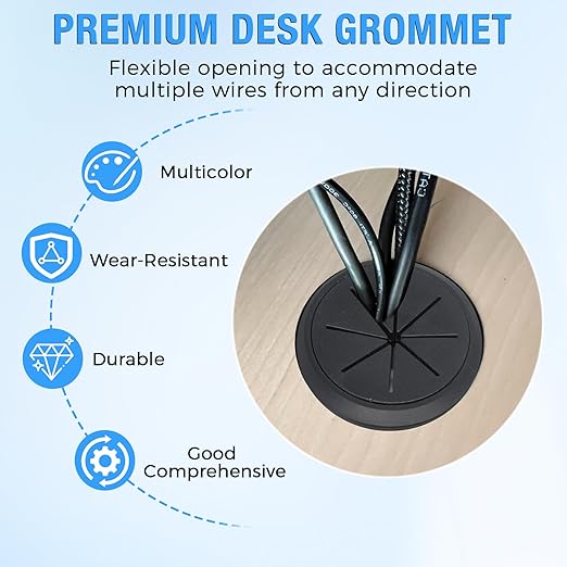 Desk Grommet 2-1/16" (53 mm), Desk Hole Cover for Cables Dark Grey, Cable Grommet ABS Plastic, Desk Hole Grommet for Office and Home Table Cable, Detachable & Flexible Cable Cord Organizer-2 Pcs