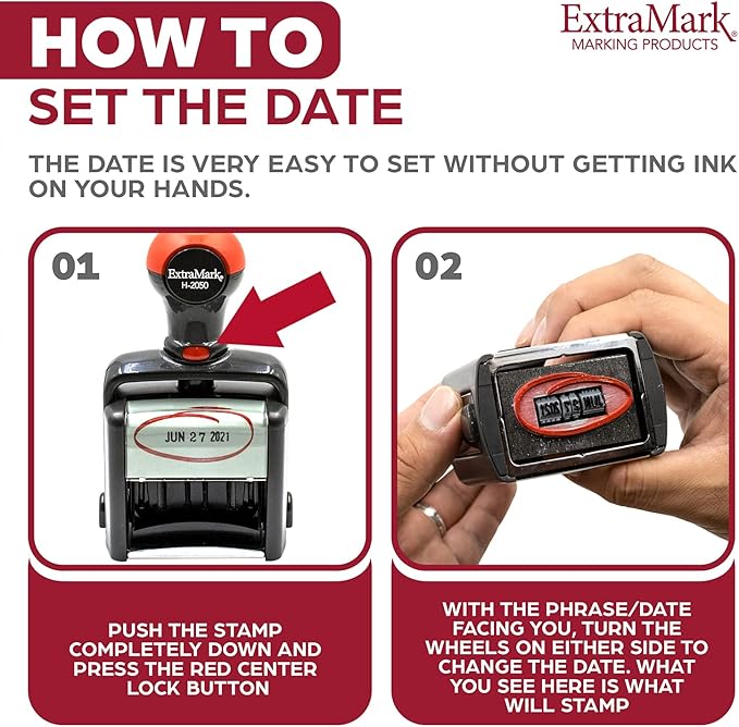 Heavy Duty Office Date Stamp - Brush Stroke Design - Self Inking Dater - Black Ink Color