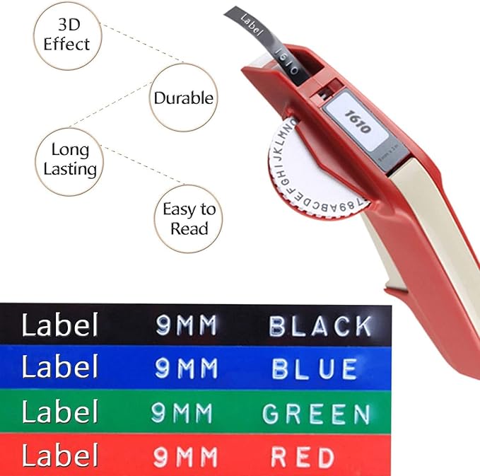 Pristar Compatible for DYMO Embossing 3D Plastic Label Tapes 9mm, Work with DYMO Junior Home Embossing Label Maker, Organizer Xpress Pro, Neon Pink/Orange/Green/Gold/Silver, 3/8" x 9.8', 10-Pack