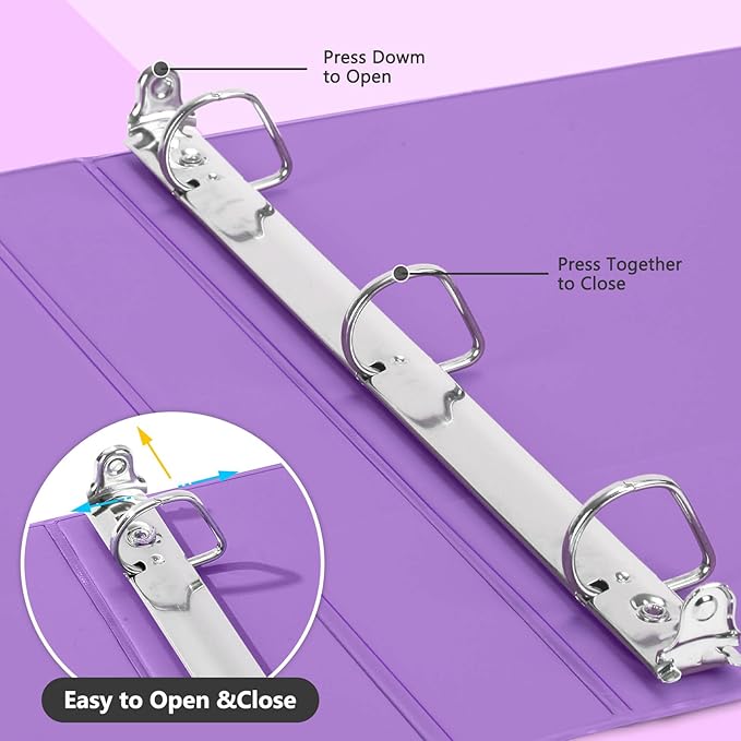 ViVin Sturdy 1 Inch D Ring Binders, 3 Ring Binders with 2 Pockets, Hold 225 Sheets of US Letter Size Paper for Office,Home,School, 6 Pack (Purple)