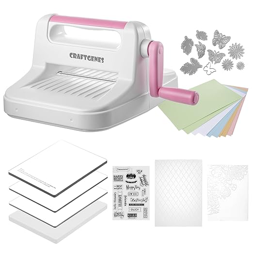 Die Cutting Machine and Embossing Machine – 6'' Opening Size for Cardmaking, Scrapbooking, and DIY Crafts – Complete Set with A5 Die Cuts, Embossing Folders, and Plates(Pink)