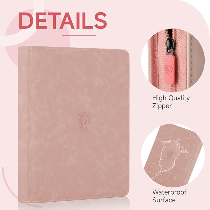 Card Binder with 1024 Cards,16 Pocket Trading Card Binder Includes 32 Page Storage Sleeves,Collection Card Album,Card Holder to Organize and Protect Cards,Pink