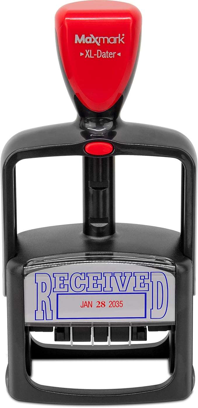 MaxMark Heavy Duty Style 3 Date Stamp with Entered self Inking Stamp - 2 Color Blue/Red Ink