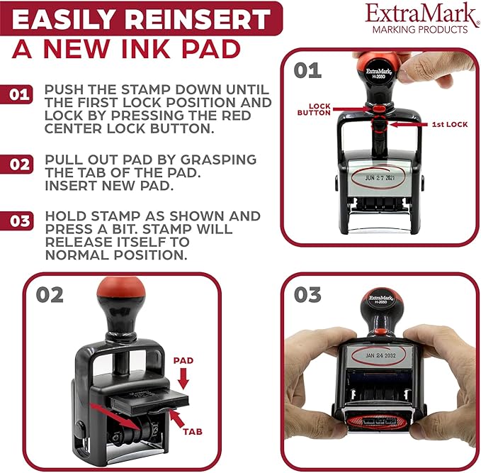 Heavy Duty Office Date Stamp - Brush Stroke Design - Self Inking Dater - Blue Ink Color