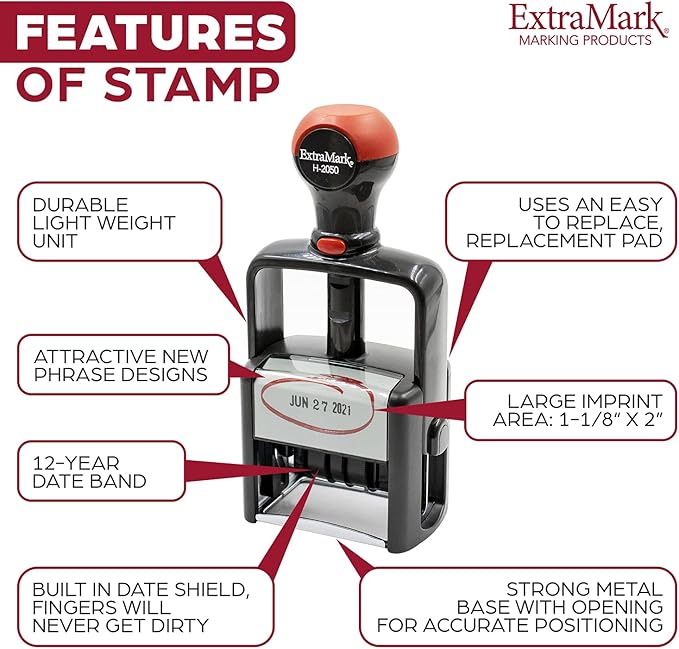 Heavy Duty Office Date Stamp - Brush Stroke Design - Self Inking Dater - Black Ink Color