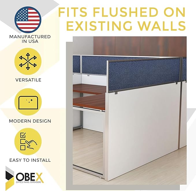 OBEX Acoustical Cubicle Privacy Screen Extender Desk Panel & Office Divider, Add Separation & Block Noise, 24" x 30", Overcast