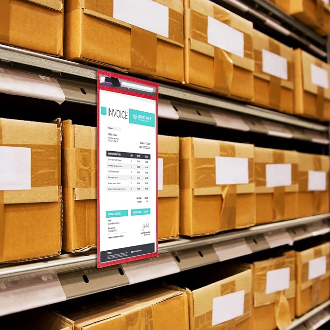 Nezyo Dry Erase Pockets Plastic Job Ticket Holders Shop Holder Order Pockets Clear Sleeves Tickets Folders Plastic Sleeves Paper Teacher Supplies for Classroom(14 x 10 in,Red,12 Pcs)