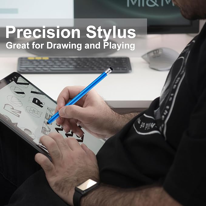 LINFANC 12Pcs Blue Stylus Pen for Touchscreen, 2-in-1 High Precision & Sensitivity Stylus Pen for iPhone/iPad/Android Smartphones and Tablets Compatible with All Touch Screens