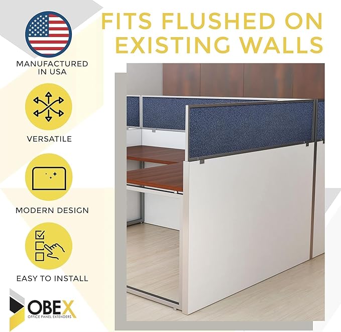 OBEX Acoustical Cubicle Privacy Screen Extender Desk Panel & Office Divider, Add Separation & Block Noise, 24" x 42", Overcast