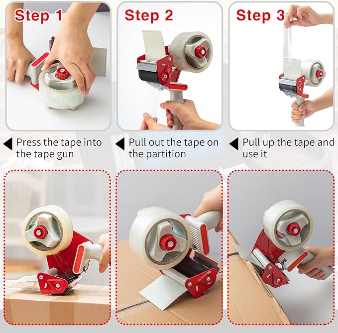 WILLBOND 3 Pack 3 Inches Wide Tape Gun Lightweight Packing Tape Dispenser Gun Heavy Duty Dispenser for Office Home Shipping Moving Shipping Carton and Box Packaging Seal Packing, Red