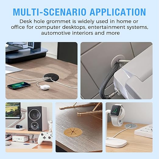 Desk Grommet 2" (50 mm), Desk Hole Cover for Cables White, Cable Grommet ABS Plastic, Desk Hole Grommet for Office and Home Table Cable, Detachable & Flexible Cable Cord Organizer-2 Pcs