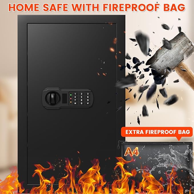 4.5 Cubic Large Fireproof Safe Box with Fireproof Document Bag, Personal Security Home Safe with 3 Removable Shelf, Anti-Theft Lock Box for Documents Money Jewelry Valuables