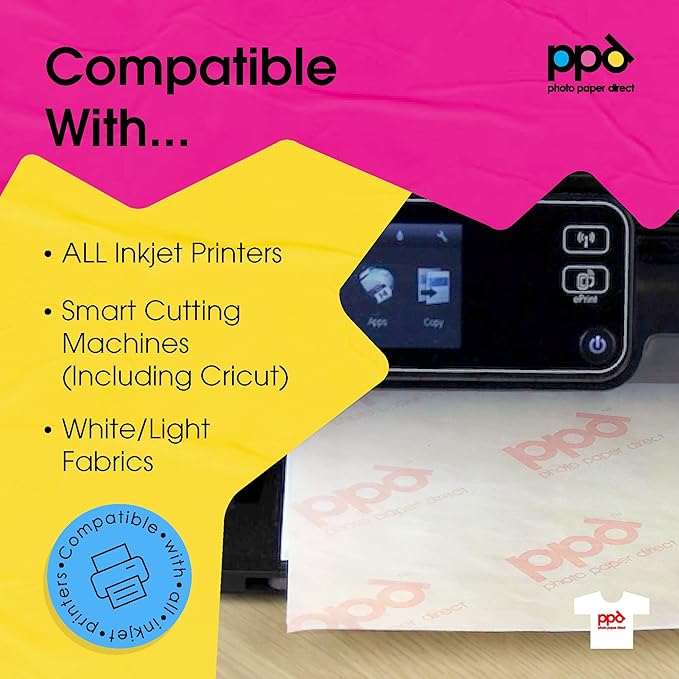 PPD 300 Sheets 8.5x11” - Inkjet Iron-on Heat Transfer Paper for White & Light Fabric and T-Shirts - Premium - PPD-1-300