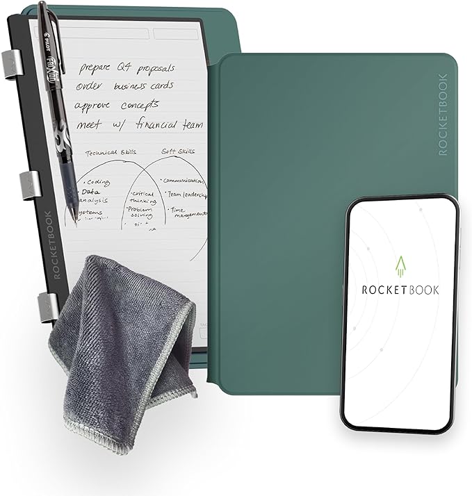 Rocketbook Pro 2.0 Reusable Professional Smart Notebook, Executive Size 7x9, Green - Lined & Dot Grid Pages, App-Connected, Erasable, Premium Cover, Ideal for Work Notes and Business Meetings