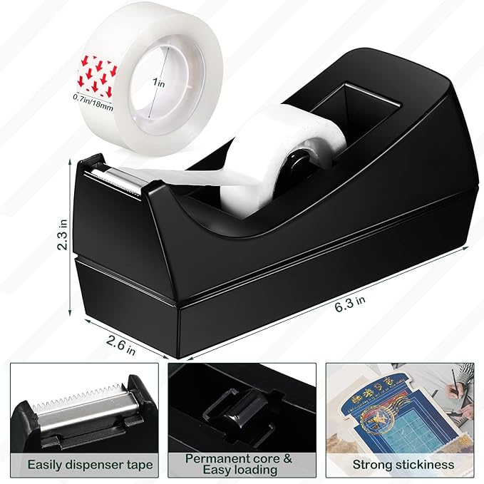 Yahenda 10 Pack Desktop Tape Dispenser Non Skid Base with 0.7 x 985 Inches Invisible Tape Refills Bulk Weighted Roll Dispenser for Office Home School