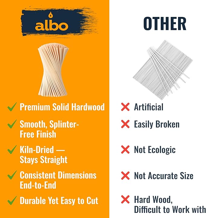 ALBO Wooden Dowel Rods 100 PCS 1/4" x 6" Inch Round Wood Sticks for Crafts, DIY Projects and Macrame Hardwood Assorted Bouquet Sticks Cake Dowels for Tiered Cakes