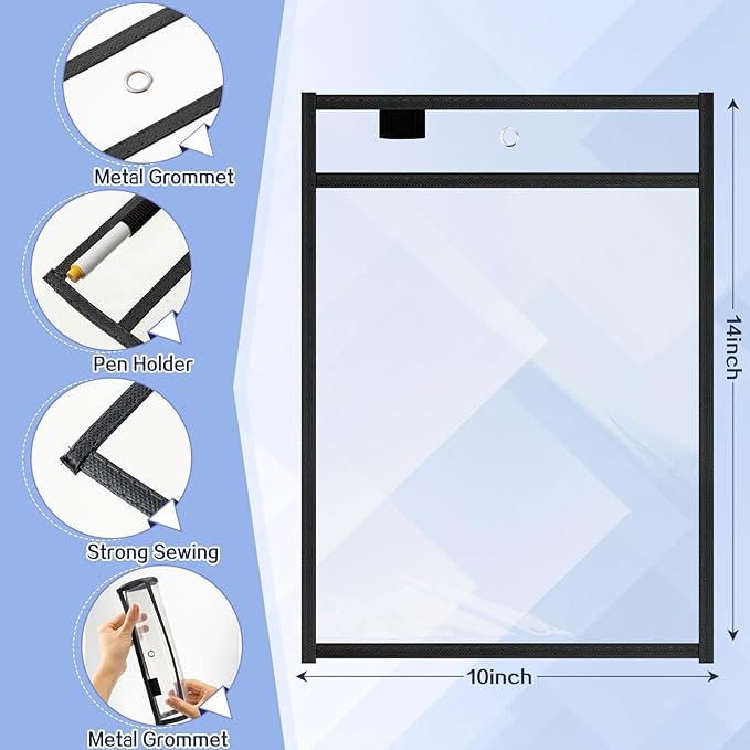 Seajan 120 Pcs Clear Dry Erase Pockets Plastic Sleeves for Paper 14 x 10 Inch Reusable Document Holder Shop Ticket Holders Dry Erase Pocket Organizer Teacher Supplies for Classroom (Black, White)