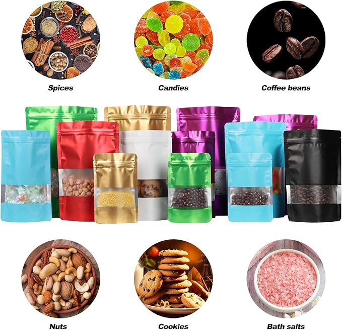 100 Pack Smell Proof Bags, Resealable Mylar Bags with Matte Window, Foil Pouch Stand-up Bags for Food Self Sealing Storage, Scratch Resistant Hand Storage Bags. (Red, 3.9×5.9 Inch)