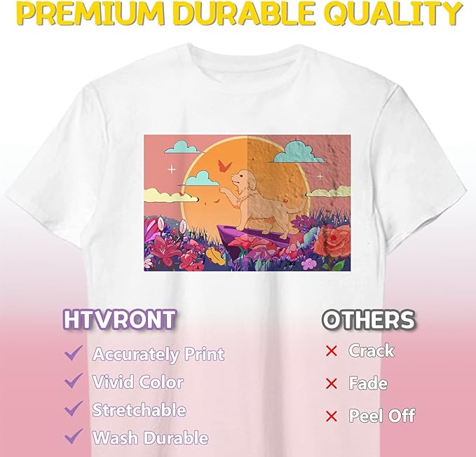 HTVRONT Printable Heat Transfer Vinyl - 20 Pack Heat Transfer Paper for T Shirts 8.5" X 11" - Wash Durable Printable HTV for Inkjet Printer