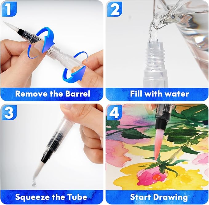 ThEast 24 Watercolor Brush Pens with 2 Refillable Blending Brushes - Flexible Real Nylon Brush Tip Watercolor Markers for Coloring & Journaling & Calligraphy, Art Supplies