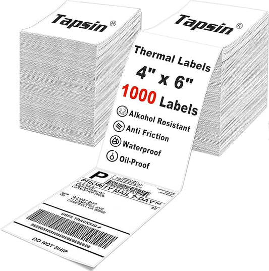 Shipping Labels, 4x6 Thermal Labels Pack of 1000 Perforated Shipping Label Papers, FanFold Thermal Printer Label Compatible with Rollo, Zebra, Nelko Direct Printer, Sticker to Write on