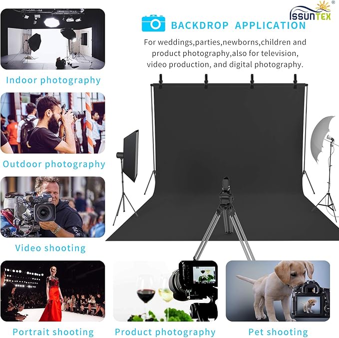 ISSUNTEX 9X15 ft Background Polester Backdrop, Photo Studio, Collapsible High Density Screen for Video Photography and Television-Black