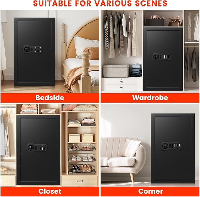 4.5 Cubic Large Fireproof Safe Box with Fireproof Document Bag, Personal Security Home Safe with 3 Removable Shelf, Anti-Theft Lock Box for Documents Money Jewelry Valuables