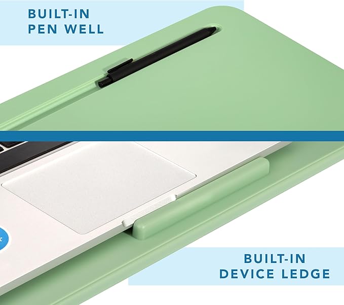 LAPGEAR Original Lap Desk – Large (17.9” x 13”) | Fits Up to 17.3” Laptops | Cushioned with Device Ledge, Pencil Tray & Handle | Portable & Lightweight | 12-Pack | Sage Green – Style No. 45001