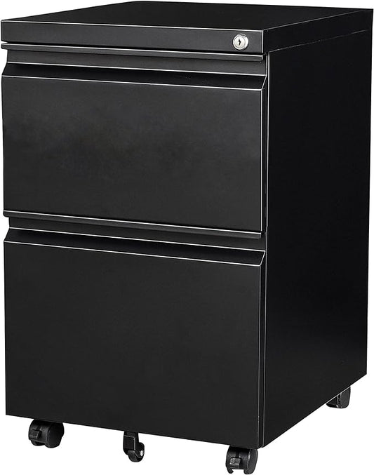 SISESOL 2 Drawer File Cabinet on Wheels,Metal Filing Cabinet with Lock,Black Rolling File Cabinets with Casters,Under Desk Office Cabinets for Home Office,Fit A4/Letter/Legal,Easy Assembly
