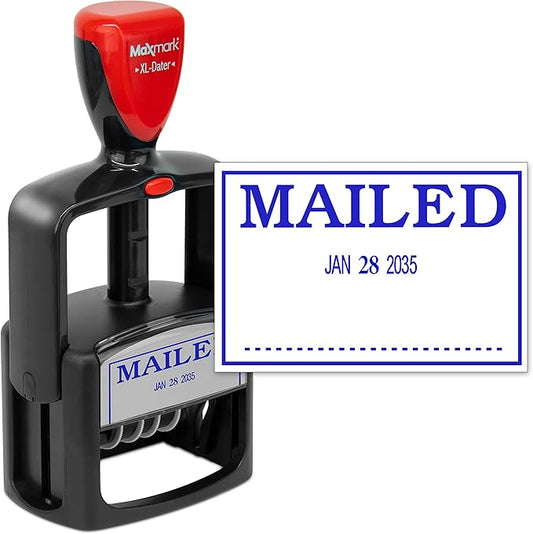 MaxMark Heavy Duty Style 3 Date Stamp with MAILED self Inking Stamp - Blue Ink