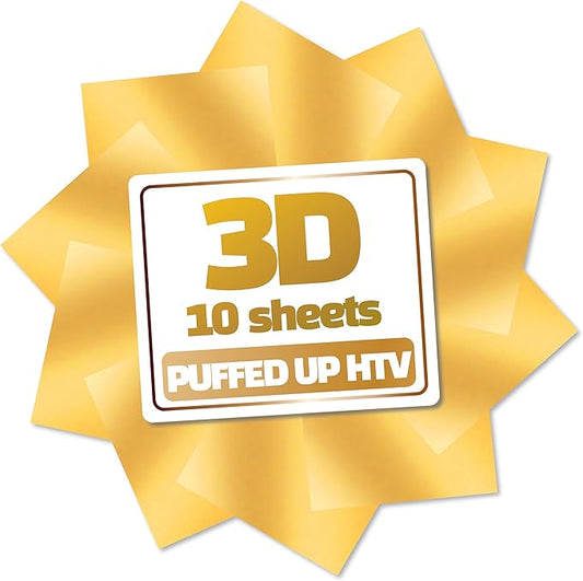 3D Puff Vinyl Heat Transfer 10" x 12" - 10 Sheets Foaming HTV Gold Colors Bundle/Variety Pack, Adhesive Vinyl, Iron-On Transfer, Heat Press with Cricut Silhouette Cameo