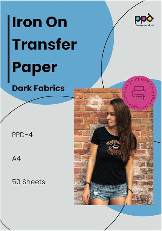 PPD 50 Sheets 8.5x11" - Inkjet Iron-on Heat Transfer Paper for Black & Dark Fabric and T-Shirts - Premium - PPD-4-50