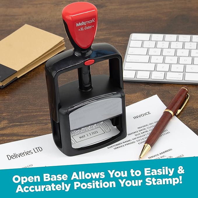 MaxMark Heavy Duty Style 3 Date Stamp with Entered self Inking Stamp - 2 Color Blue/Red Ink