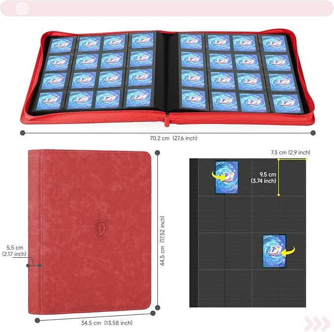 Card Binder with 1024 Cards,16 Pocket Trading Card Binder Includes 32 Page Storage Sleeves,Collection Card Album,Card Holder to Organize and Protect Cards,Red