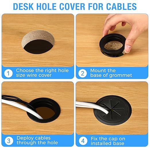 Desk Grommet 2-1/16" (53 mm), Desk Hole Cover for Cables Dark Grey, Cable Grommet ABS Plastic, Desk Hole Grommet for Office and Home Table Cable, Detachable & Flexible Cable Cord Organizer-2 Pcs