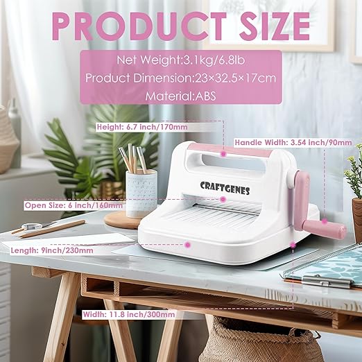 Die Cutting Machine and Embossing Machine – 6'' Opening Size for Cardmaking, Scrapbooking, and DIY Crafts – Complete Set with A5 Die Cuts, Embossing Folders, and Plates(Pink)