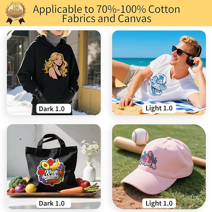 TransOurDream Tru-Heat Transfer Paper for Dark and Light Fabric (15+15 Sheets, 8.5x11", Mix Pack) Printable HTV Heat Transfers Vinyl for Inkjet Printers Iron on Transfers for T Shirts