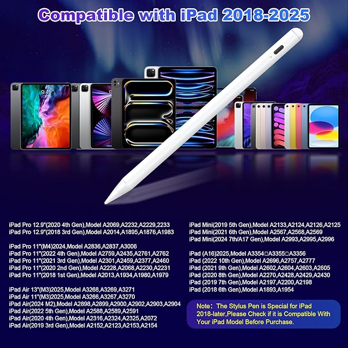 Stylus Pen for iPad A16 11th/10th 2025-2018 2Pack Pencil Pro with Palm Rejection & Tilt Sensitivity Stylus Pen for iPad A16/11/10/9/8/7/6th,Pro 12.9/11/13 inch M4,Air M2/M3/5/4/3,Mini A17/5th/6th