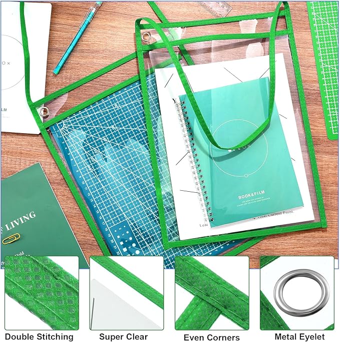 Epakh 30 Pack Office Products Shop Ticket Holders with Hanging Strap 9 x 12 Inches, Dry Erase Pockets, Job Ticket Holders, Both Sides Clear, Welcome to Work Order(Green)