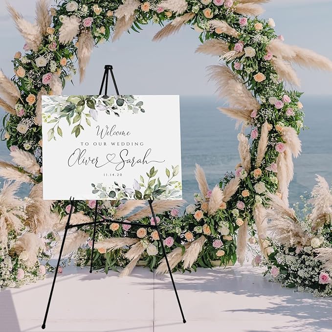 3 Pack Easel Stand for Sign - 63 Inches Display Easel for Wedding Sign & Poster - Lightweight Portable Floor Easel for Picture - Adjustable Poster Easel with Carrying Case, Black