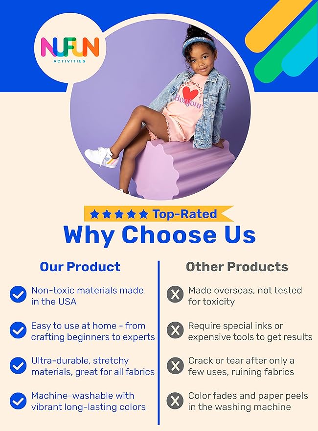 NuFun Activities Printable Iron-on Heat Transfer Paper for T Shirts, Dark Fabrics, 500 Sheets 8.5 x 11 inch, Long Lasting, Durable, Professional Quality, Easy DIY, Non-Toxic, Made In the USA