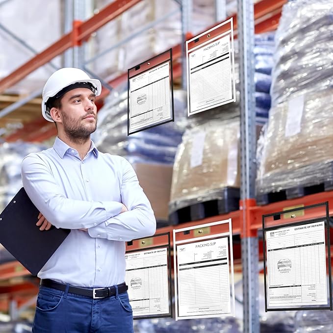 Seajan 120 Pcs Clear Dry Erase Pockets Plastic Sleeves for Paper 14 x 10 Inch Reusable Document Holder Shop Ticket Holders Dry Erase Pocket Organizer Teacher Supplies for Classroom (Black, White)