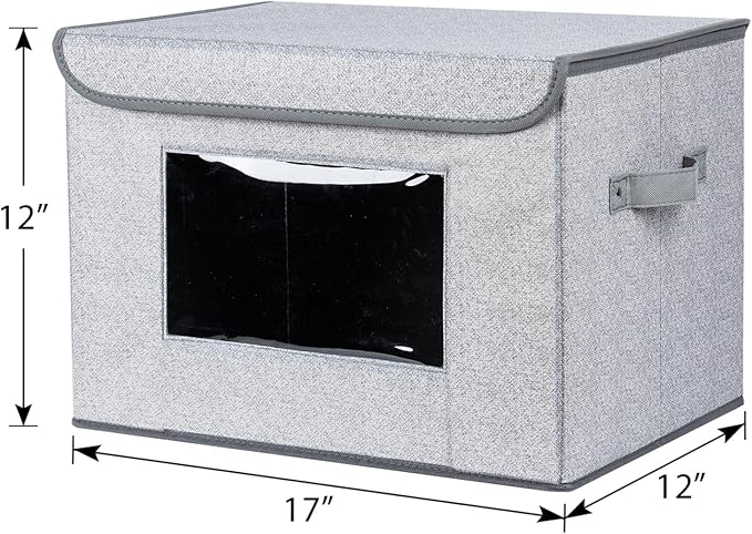 Univivi Larger Fabric Collapsible Storage Bins [2-Pack] Foldable Storage Boxes with Lids, Storage Cube Organizer Basket for Home, Closet, Bedroom (Gray, 17“ x 12” x 12")