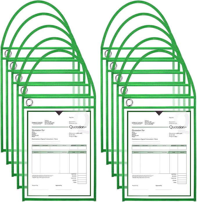 Epakh 30 Pack Office Products Shop Ticket Holders with Hanging Strap 9 x 12 Inches, Dry Erase Pockets, Job Ticket Holders, Both Sides Clear, Welcome to Work Order(Green)