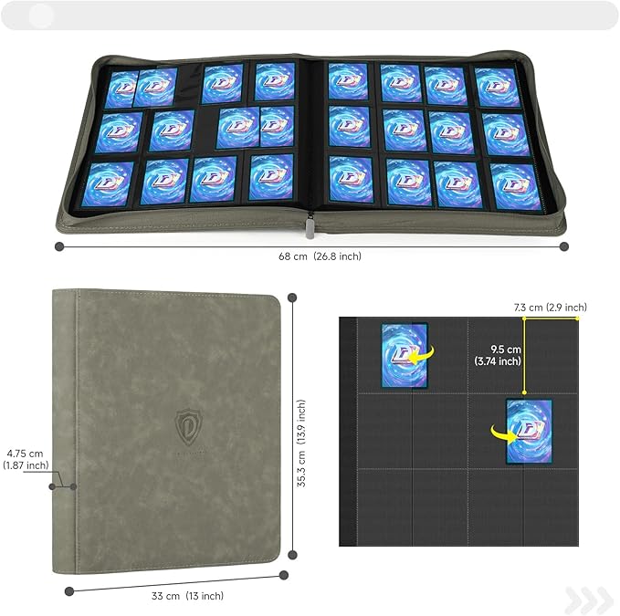 Trading Card Binder with Zip,12 Pockets Card Binder,720 Double Sided Pocket Card Collection Binder,Card Album Card Folder for MTG,TCG,Sports Cards,Game Cards,Grey