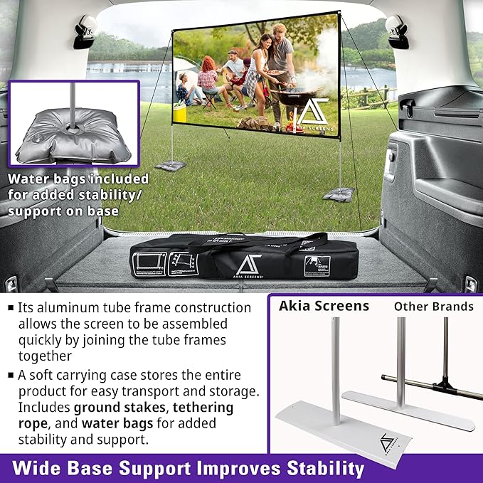 Akia Screens 125 inch Portable Projector Screen with Stand Upgraded and Carry Bag 16:9 HD Rear Front Projection Screen for Indoor Outdoor Home Theater Backyard Travel Foldable Movie Screen AK-OPS125H