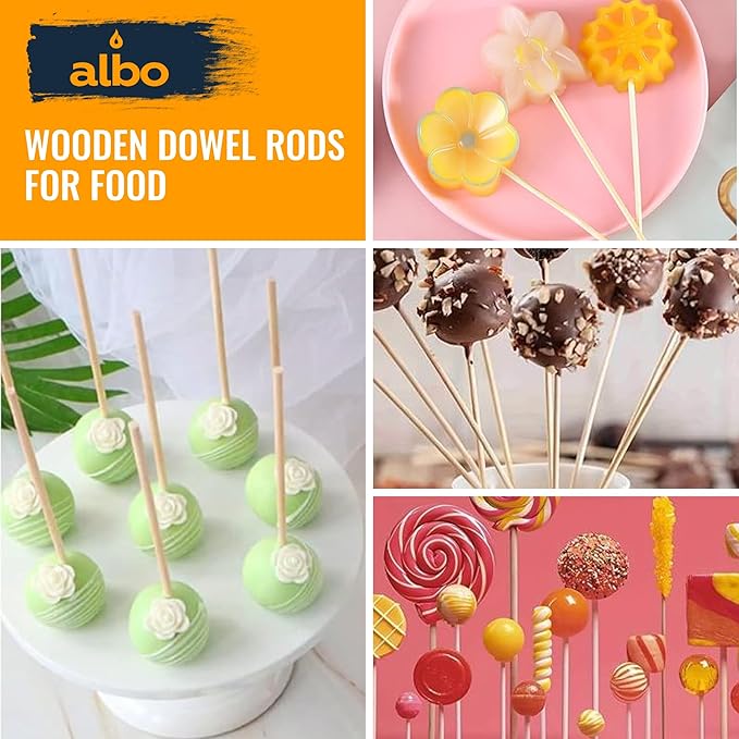 ALBO Wooden Dowel Rods 100 PCS 1/8" x 12" Inch Round Wood Sticks for Crafts, DIY Projects and Macrame Hardwood Assorted Bouquet Sticks Cake Dowels for Tiered Cakes