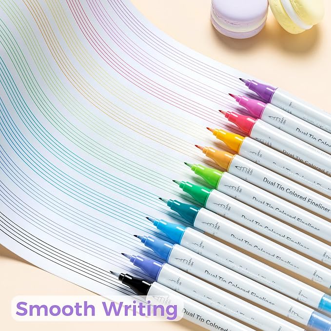 Ohuhu Brush & Fineliner Dual Tips Colored Drawing Pens, 12 Colors Waterproof & Alcohol-proof Brush Micro Pens for Adults Artists & Beginners Drawing Sketching Bullet Journal Outlining Office Class